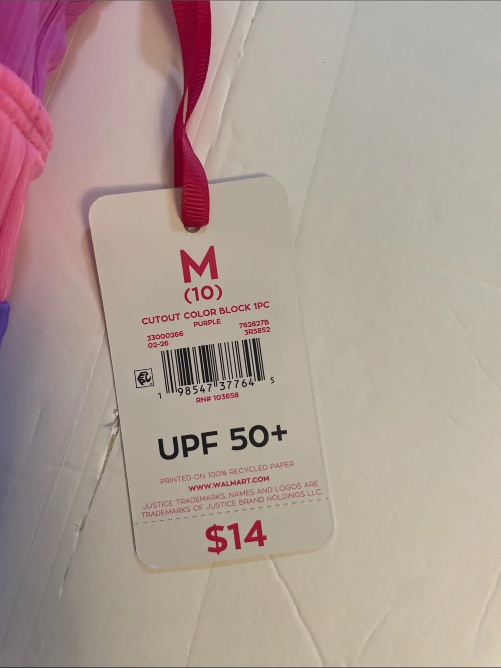 Justice Pink and Purple Colorblock One-Piece Swimsuit